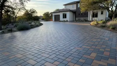 Interlocking paver driveway installation by professional landscapers in Modesto, CA