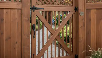 Custom wood gate installation with matching fence by Chop Chop Landscaping in Modesto, CA