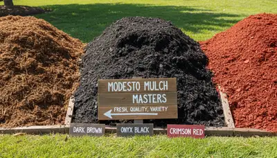 Brown, black, and red mulch color options for Modesto, CA landscaping projects by Chop Chop Landscaping