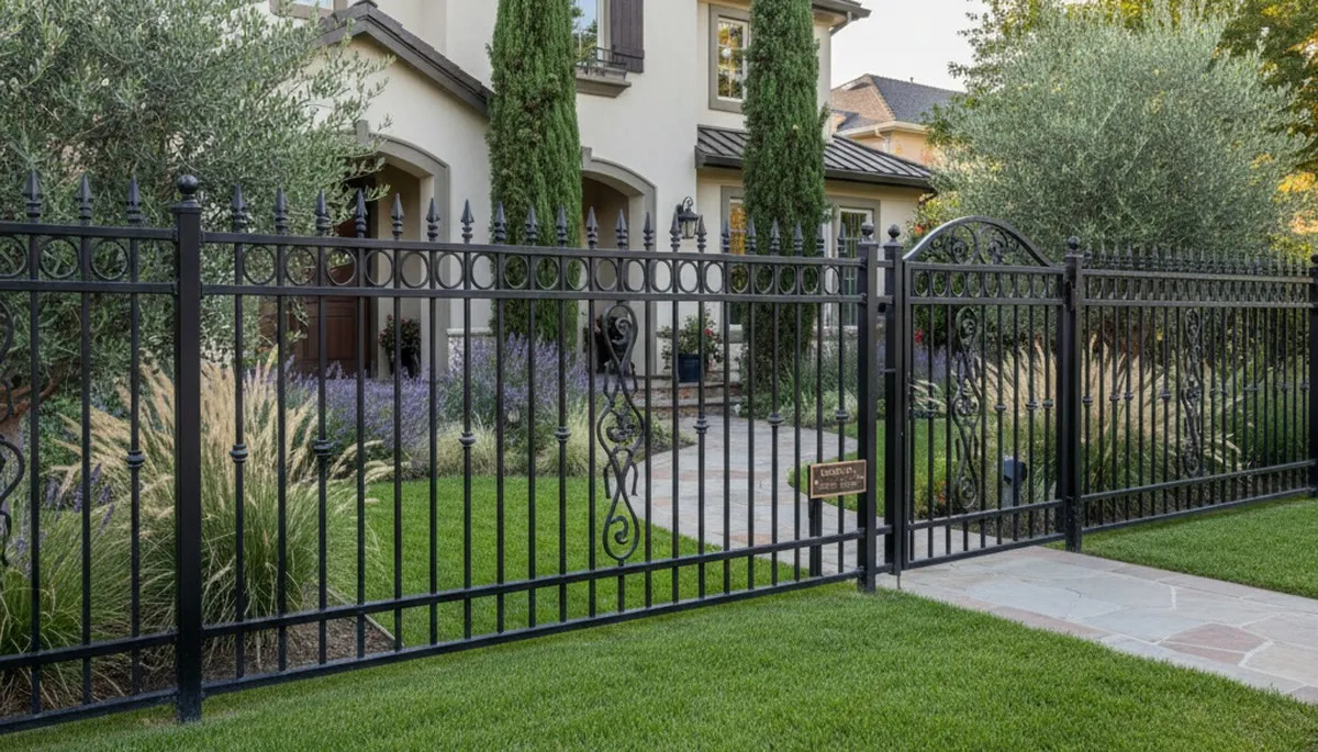 Ornamental black metal fence installation by landscaping experts in Modesto, CA