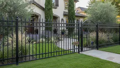 Ornamental black metal fence installation by landscaping experts in Modesto, CA
