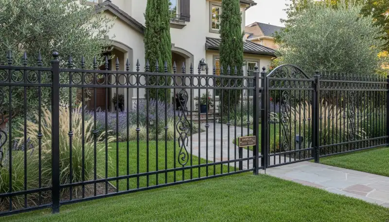 Ornamental black metal fence installation by landscaping experts in Modesto, CA