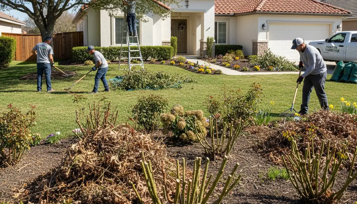 Professional spring yard clean up and debris removal by landscapers in Modesto, CA
