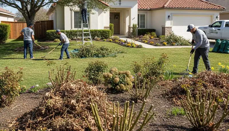 Professional spring yard clean up and debris removal by landscapers in Modesto, CA